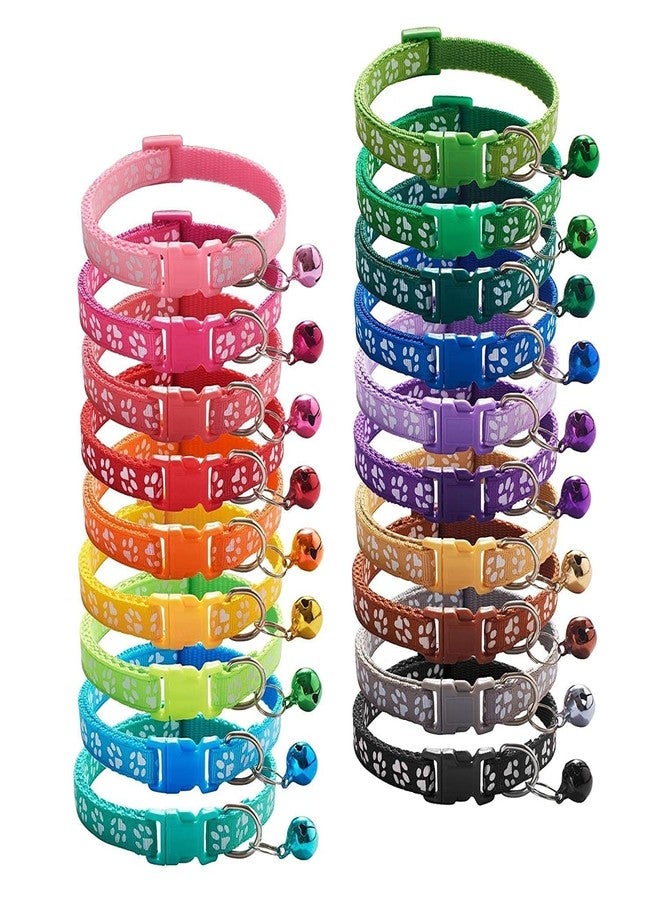 D&C PAWS Durable Nylon Paw Printed Cat Collars with Bell Soft Adjustable Collar Safe Solid and Protection Breakaway Neckband Suitable for Walking & Training Cats - Multicolor (Pack of 3) - Image 1
